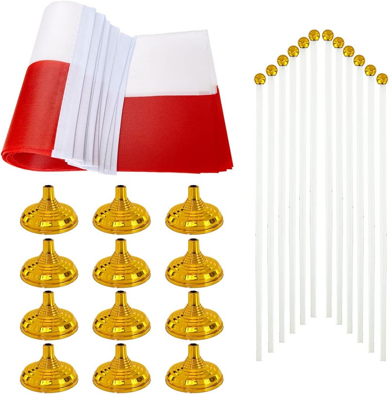 WXTWK 12 Pack Poland Flag Polish Desk Flag Small Mini Polish Table Flags With Stand Base,Home Office Festival Events Celebration Decorations - Image 3